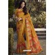 Mustard Party Wear Designer Embroidered Kanjivaram Silk Sari