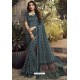 Teal Blue Party Wear Designer Embroidered Kanjivaram Silk Sari