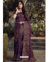 Purple Party Wear Designer Embroidered Kanjivaram Silk Sari