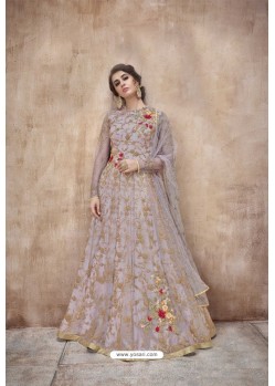 Light Grey Latest Heavy Embroidered Net Wedding Anarkali Suit