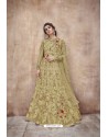 Khaki Latest Heavy Embroidered Net Wedding Anarkali Suit