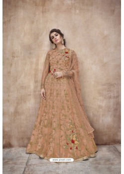 Light Orange Latest Heavy Embroidered Net Wedding Anarkali Suit