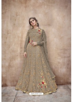 Gold Latest Heavy Embroidered Net Wedding Anarkali Suit