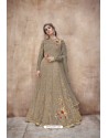 Gold Latest Heavy Embroidered Net Wedding Anarkali Suit