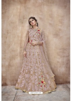 Dusty Pink Latest Heavy Embroidered Net Wedding Anarkali Suit