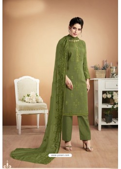 Parrot Green Designer Party Wear Heavy Muslin Palazzo Salwar Suit