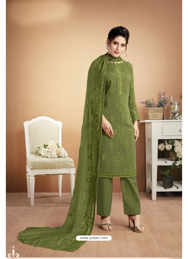 Buy Parrot Green Designer Party Wear Cotton Silk Salwar Suit | Palazzo  Salwar Suits