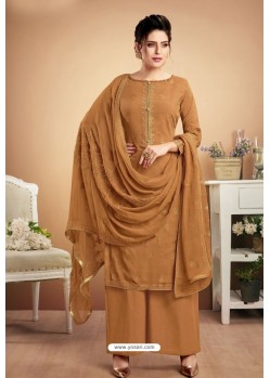 Rust Designer Party Wear Heavy Muslin Palazzo Salwar Suit