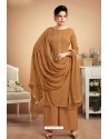 Rust Designer Party Wear Heavy Muslin Palazzo Salwar Suit