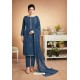 Dark Blue Designer Party Wear Heavy Muslin Palazzo Salwar Suit