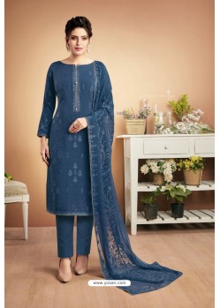 Dark Blue Designer Party Wear Heavy Muslin Palazzo Salwar Suit