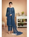 Dark Blue Designer Party Wear Heavy Muslin Palazzo Salwar Suit