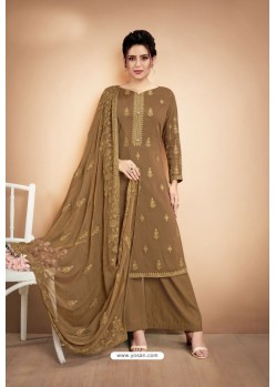 Camel Designer Party Wear Heavy Muslin Palazzo Salwar Suit