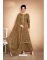 Camel Designer Party Wear Heavy Muslin Palazzo Salwar Suit