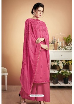 Hot Pink Designer Party Wear Heavy Muslin Palazzo Salwar Suit