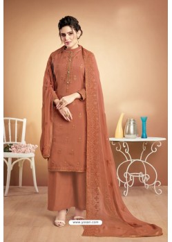 Rust Designer Party Wear Heavy Muslin Palazzo Salwar Suit