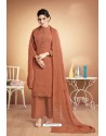 Rust Designer Party Wear Heavy Muslin Palazzo Salwar Suit