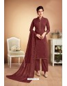 Maroon Designer Party Wear Heavy Muslin Palazzo Salwar Suit