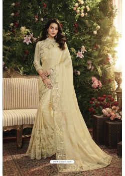 Gold Party Wear Designer Embroidered Sari