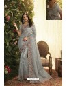 Grey Party Wear Designer Embroidered Sari