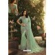 Sea Green Party Wear Designer Embroidered Sari