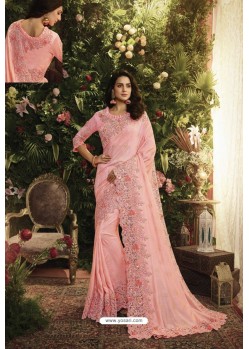 Pink Party Wear Designer Embroidered Sari