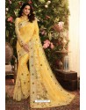 Yellow Party Wear Designer Embroidered Sari