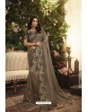 Taupe Party Wear Designer Embroidered Sari