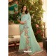 Sky Blue Party Wear Designer Embroidered Sari