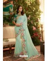 Sky Blue Party Wear Designer Embroidered Sari