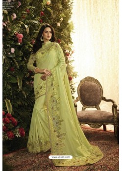 Green Party Wear Designer Embroidered Sari