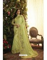 Green Party Wear Designer Embroidered Sari