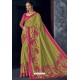 Parrot Green Latest Designer Embroidered Party Wear Silk Sari