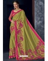 Parrot Green Latest Designer Embroidered Party Wear Silk Sari