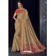 Beige Latest Designer Embroidered Party Wear Silk Sari