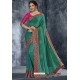 Dark Green Latest Designer Embroidered Party Wear Silk Sari