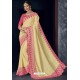 Cream Latest Designer Embroidered Party Wear Silk Sari