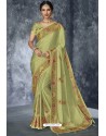Green Latest Designer Embroidered Party Wear Silk Sari