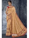 Beige Latest Designer Embroidered Party Wear Silk Sari