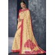 Cream Latest Designer Embroidered Party Wear Silk Sari