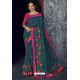 Teal Blue Latest Designer Embroidered Party Wear Silk Sari