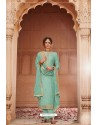Aqua Mint Designer Party Wear Banarsi Jacquard Palazzo Salwar Suit