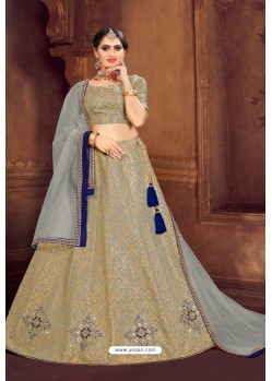 Taupe Heavy Embroidered Designer Party Wear Lehenga
