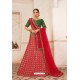 Red Heavy Embroidered Designer Party Wear Lehenga