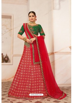 Red Heavy Embroidered Designer Party Wear Lehenga