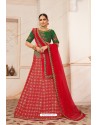 Red Heavy Embroidered Designer Party Wear Lehenga