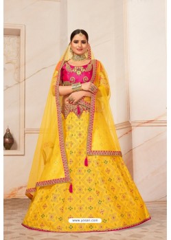 Yellow Heavy Embroidered Designer Party Wear Lehenga