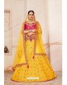 Yellow Heavy Embroidered Designer Party Wear Lehenga