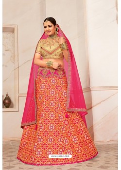 Orange Heavy Embroidered Designer Party Wear Lehenga