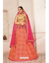 Orange Heavy Embroidered Designer Party Wear Lehenga